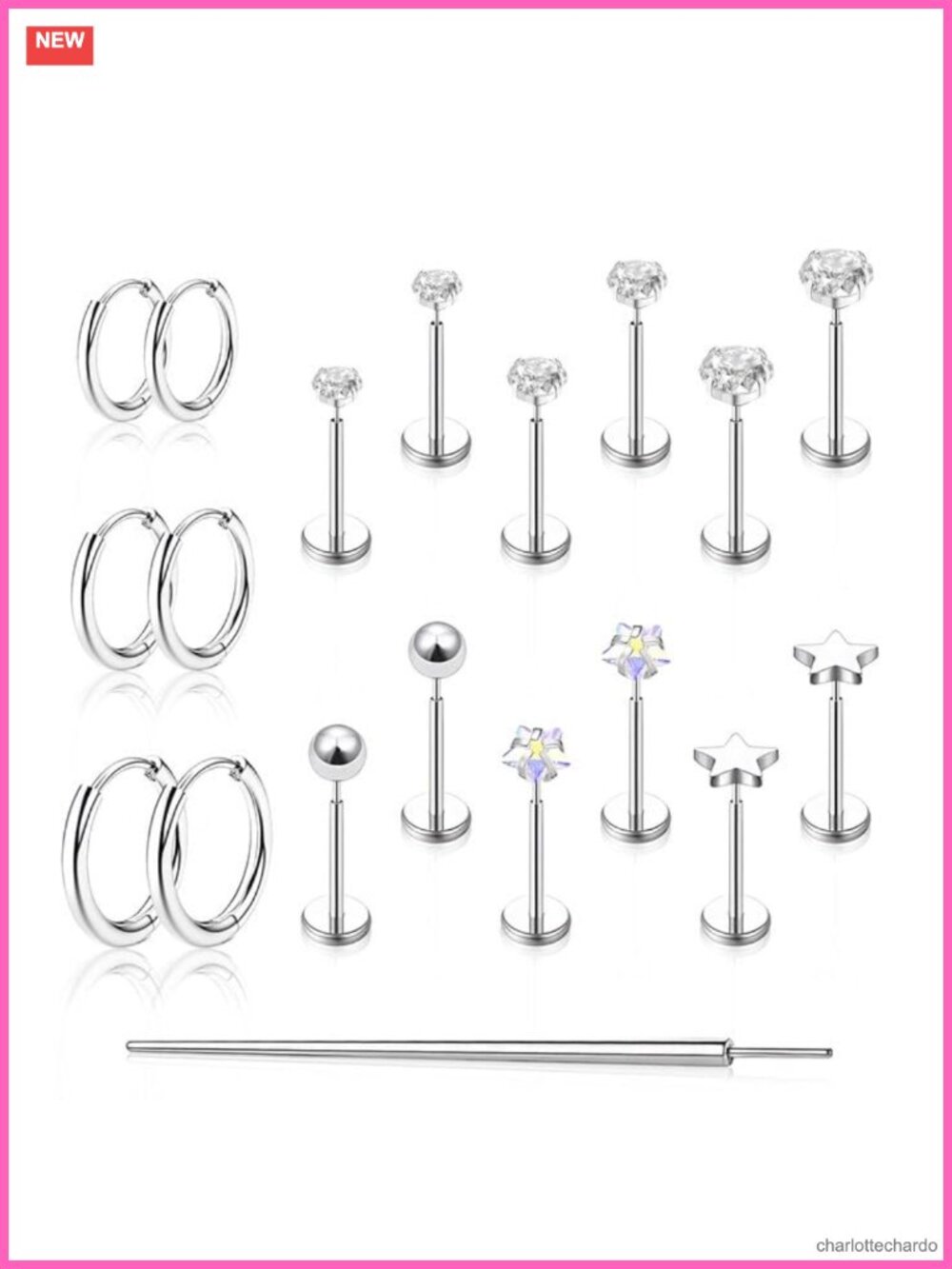 Threadless Flat Back Stud Earrings Tragus Helix Piercing Jewelry Surgical Steel